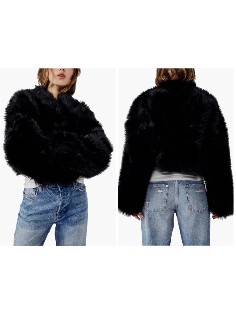 FREE PEOPLE/WE THE FREE Black All Night Cropped Faux Fur Jacket XS S